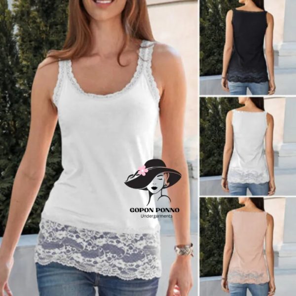 Stylish Sleeveless Cotton Lace T-Shirt Set for Women Girls
